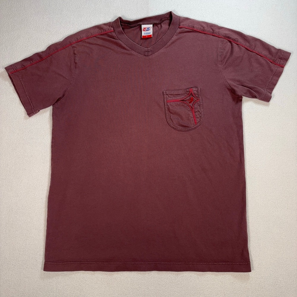 55DSL Pocket T-Shirt Men's L Muted Burgundy V-Neck 100% Cotton Diesel Y2K